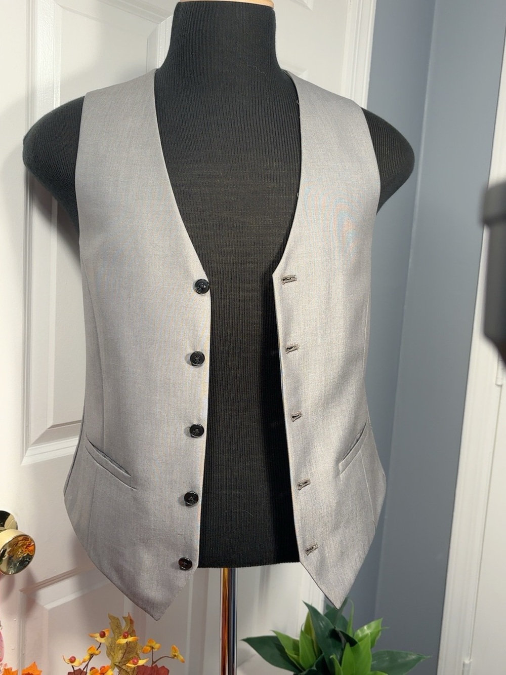 J. Ferrar Men’s Slim Fit Gray Suit Vest Size Small Plaid Back